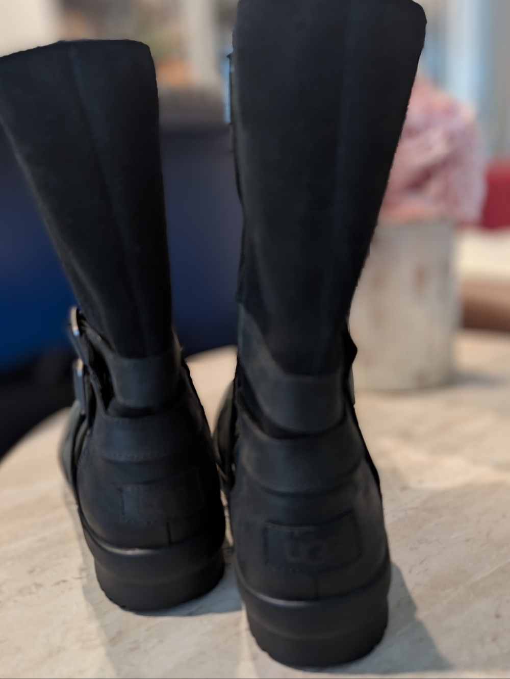 UGG Black Lorna Waterproof Suede Leather Mid-Calf Buckle Boots Size 8 - Picture 4 of 6